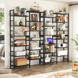 Homykic Double Wide Bamboo Bookshelf Black, 6-Tier Large Open Bookcase with 12 Display Shelves, 6ft Tall Freestanding Book Shelf for Home Office, Bedroom, Living Room, Plants Homykic