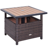 Outsunny 22'' Rattan Wicker Side Table with Steel Frame, Umbrella Insert Hole, Sand Bag for Outdoor, Patio, Garden, Backyard, Brown Outsunny