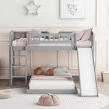 Morhome Twin Over Twin Bunk Bed with Slide - Low Floor Design, Safety Guardrails, and Sturdy Pine Wood Frame Morhome