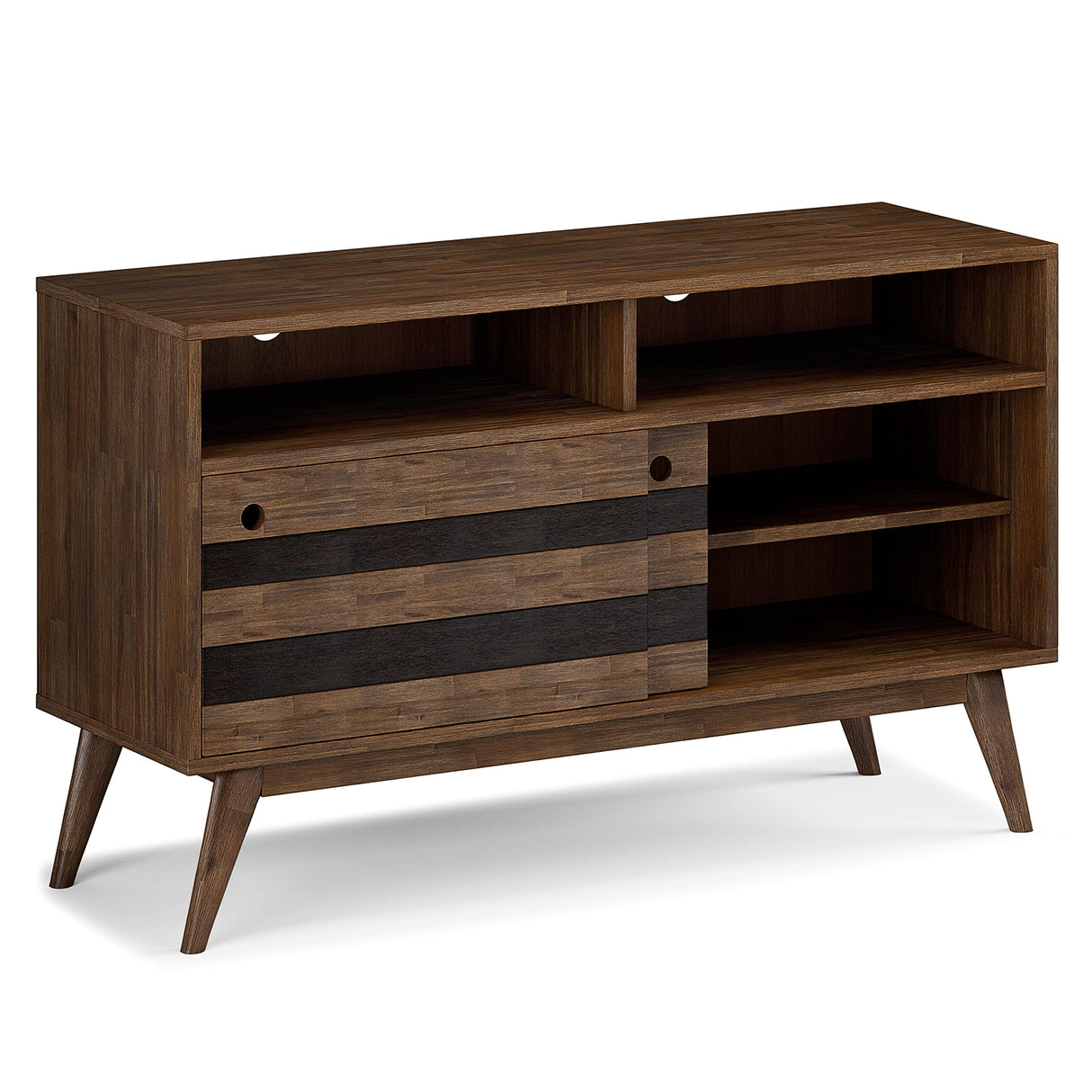 SIMPLIHOME Clarkson SOLID ACACIA WOOD 54 Inch Wide Mid Century Design TV Media Stand in Rustic Natural Aged Brown for TVs up to 60 Inches, For the Living Room and Entertainment Center SIMPLIHOME