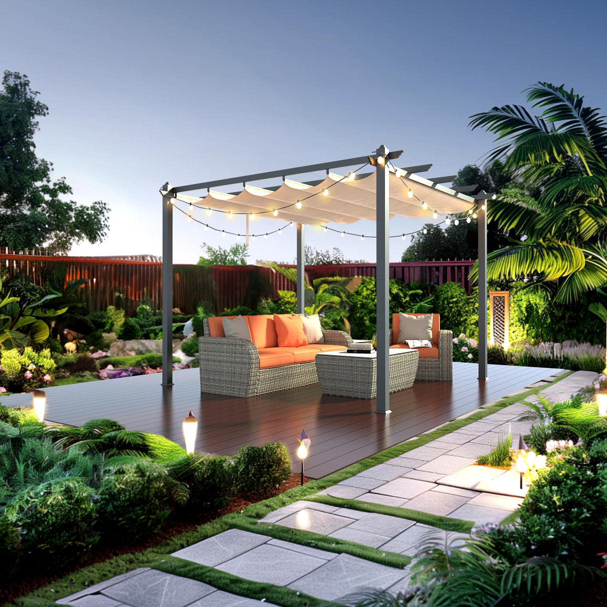 VINGLI 10’x 10' Outdoor Pergola Aluminum Retractable Pergola Canopy with Adjustable Roof, Patio Pergola for Deck, Porch, Garden, Yard (Khaki) VINGLI