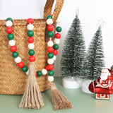 Christmas Wood Bead Garland,39in Farmhouse Beads with Tassels Christmas Tiered Tray Decor Wall Hanging Home Ornaments for Christmas Tree Decorations Meplait