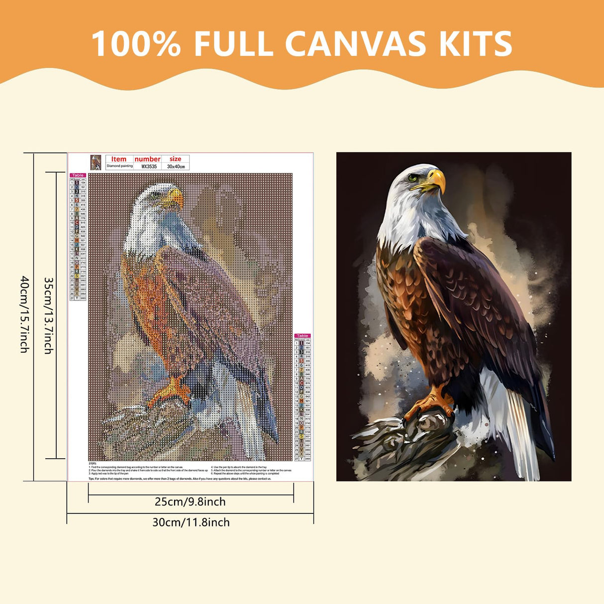 SENQAO Eagle Diamond Painting Kits for Adults, American Bald Eagle Full Drill Round Diamond Painting, for Room Decor Bedroom Decor Or Birthday for Friends 30x40cm SENQAO