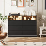GarveeHome Dresser for Bedroom, 6 Drawer Dresser with LED Lights and Charging Station, Wide Chest of 6 Drawers with Open Space, Modern Large Capacity Storage Cabinet, Living Room, Hallway, Black GarveeHome