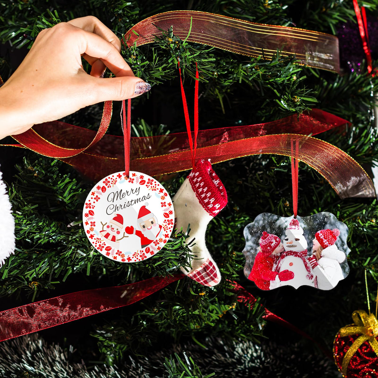 Jenaai 48 Pcs Sublimation Ornament Blanks MDF Personalized Sublimation Pendant Blank DIY Sublimation Blanks Christmas Hanging Ornament with Rope for Wedding Party Home Decor (3.15 Inch) Jenaai