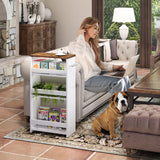 TEAMIX 4 Tier White Slim Storage Cart with Handle, 7.9''W Slide Out Storage Rolling Utility Cart Mobile Shelving Unit Organizer Trolley for Small Spaces Kitchen Laundry Narrow Places TEAMIX