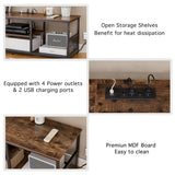 VECELO TV Stand with Power Outlets for Televisions up to 80 Inch,70" Media Entertainment Center with Charging Station 3-Tier Open Storage Shelves with Metal Frame for Living Room/Bedroom，Brown VECELO