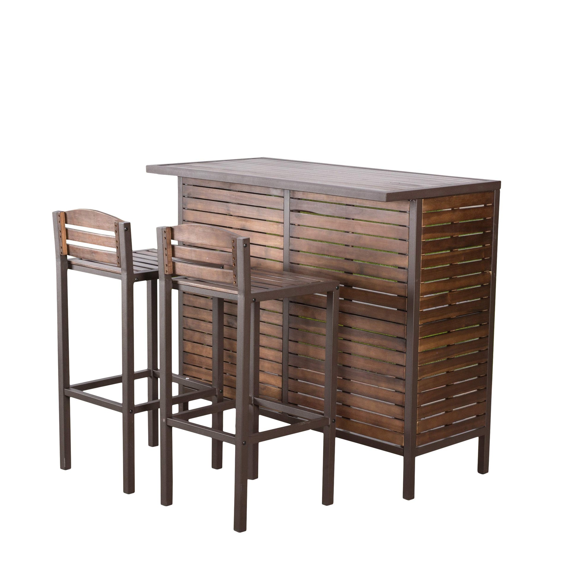 Christopher Knight Home Leni Indoor Acacia Bar Set with Rustic Metal Finish Accents, Dark Brown / Rustic Metal - WoodArtSupply