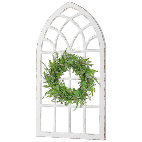 Sintosin Large Farmhouse Arched Window Frame Wall Decor 44 X 24 Inch, Hanging Distressed White Window Pane Wall Decor Living Room, Rustic Wooden Faux Windows for Bedroom Fireplace Entryway Sintosin