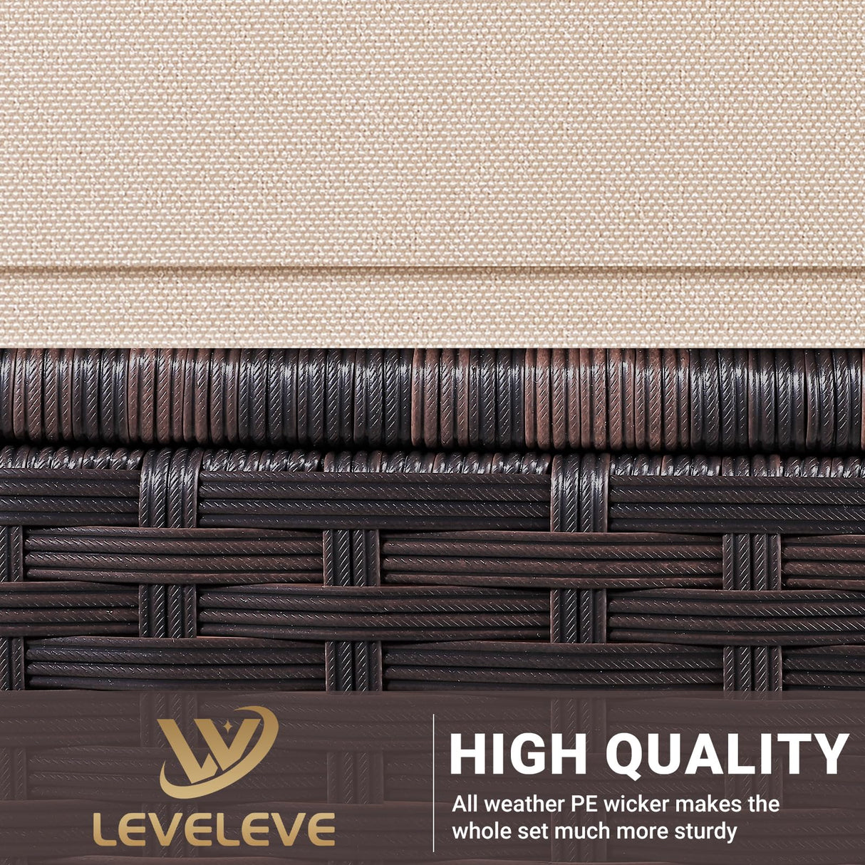 LEVELEVE Balcony Furniture 5 Piece Patio Conversation Set, PE Wicker Rattan Outdoor Lounge Chairs with Soft Cushions 2 Ottoman&Glass Table for Porch, Lawn-Brown Wicker LEVELEVE