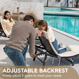 Devoko Patio Chaise Lounge Sets Outdoor Rattan Adjustable Back 3 Pieces Cushioned Patio Folding Chaise Lounge with Folding Table (Beige) Devoko