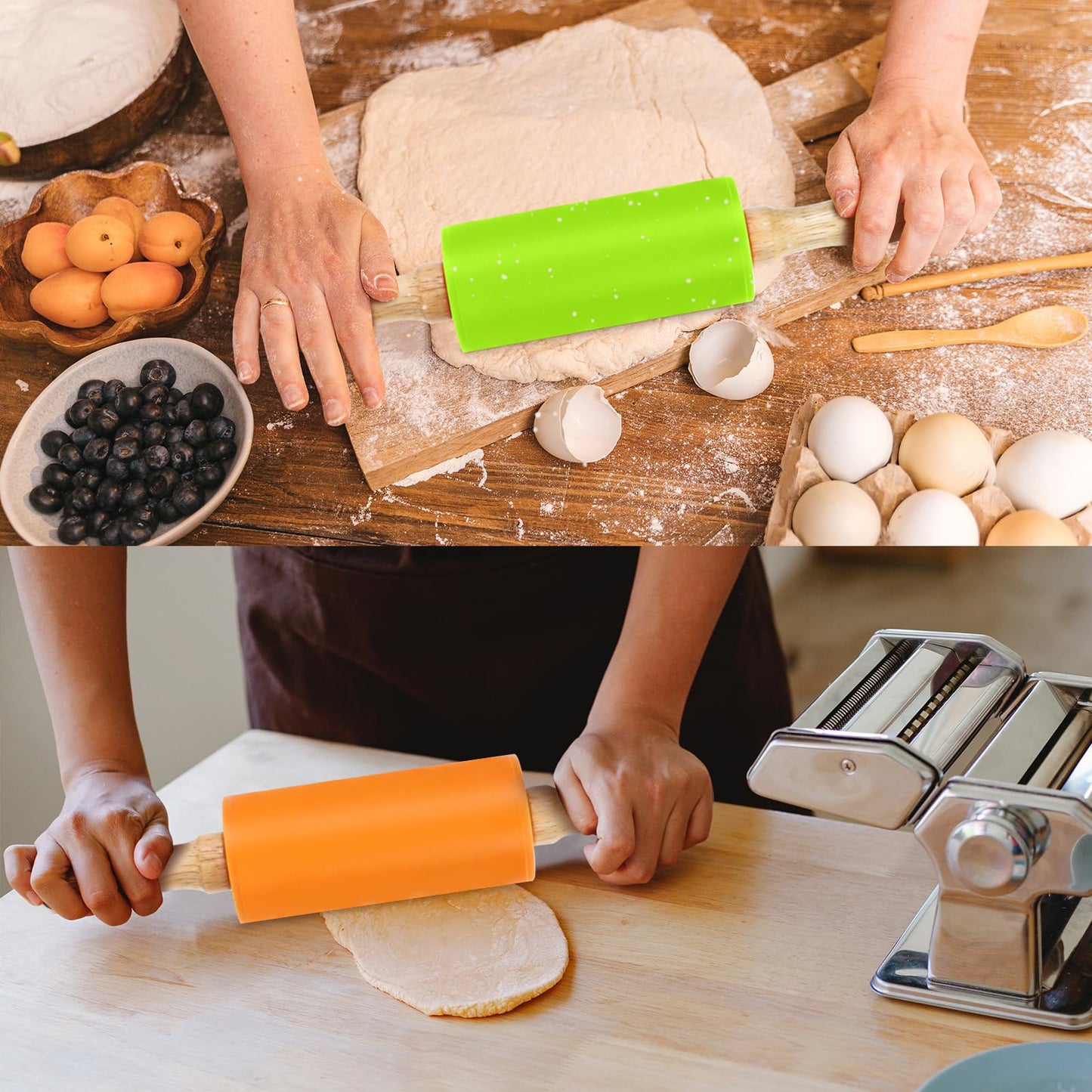 Faxco 4 Pack Mini Rolling Pin for Kids, 9 Inch Wooden Handle Rolling Pin Non-Stick Silicone Rolling Pins for Children Cake Baking