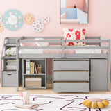 Harper & Bright Designs Grey Full Low Loft Bed with Storage, Stairs, and Rolling Desk Harper & Bright Designs