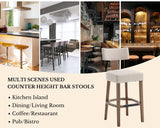 Farmhouse 30'' Extra Tall Bar Stools Set of 2 Modern Counter Height Barstools with Backs Rustic Wood Bar Stools Linen Upholstered Counter Chairs Kitchen Island Stool Chairs with Wood Frame, Beige LIVINOVA