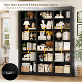 FACBOTALL 71" Triple Wide Bookshelf, 6 Tier Tall Bookshelf, Large Book Shelf with Curved Baffle, 63.4" Wide Bookcase with 18 Open Display Shelves for Living Room, Study, Black FACBOTALL