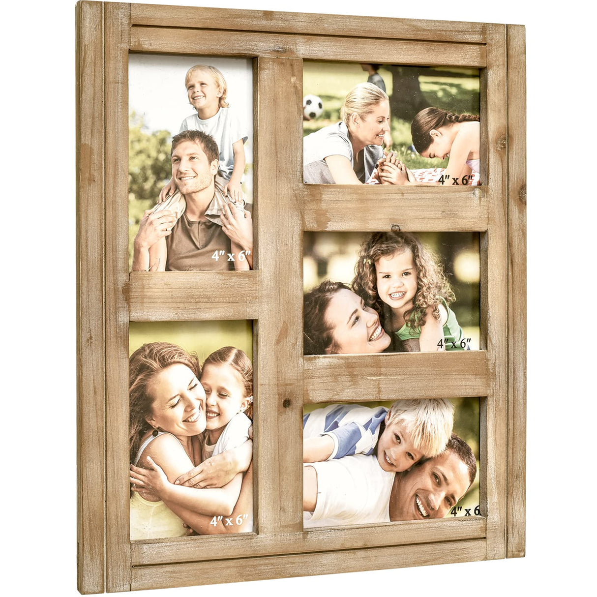 JUMBO DECOR Rustic Distressed Picture Photo Frame Collage - Farmhouse Natural Wood with 5 Openings 4x6 Picture Frame Wall Decor for Wall Hanging JUMBO DECOR