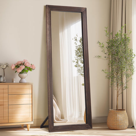 MirrMyst Rustic Farmhouse Full Length Mirror, 64"x21" Wood Frame Floor Mirror, Free Standing Mirror Leaning Wall Mirror Full Length, Full Body Mirror for Bedroom Living Room Cloakroom, Brown MirrMyst