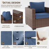 VONZOY Patio Furniture Set with Fire Pit Table, 5 Pieces Outdoor Furniture Sets, Wicker Patio Conversation Sets w/Waterproof Covers for Backyard, Porch, Balcony, Poolside(Navy Blue) VONZOY