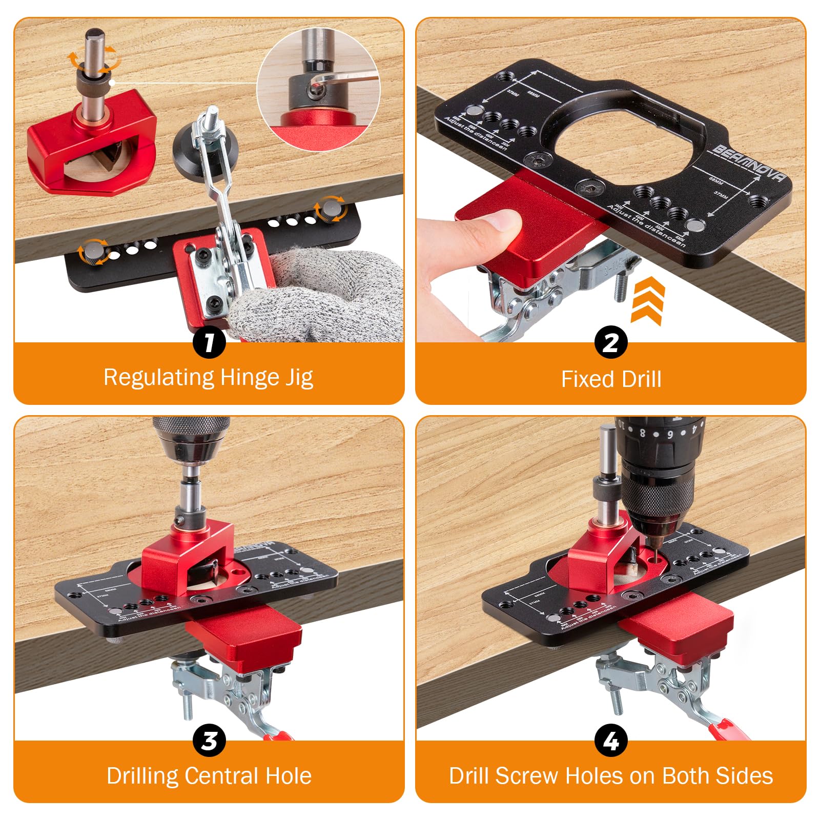 BEAMNOVA 35mm Concealed Hinge Jig with Drilling Guide Locator Aluminum Alloy Cabinet Door Hinge Jig,Woodworking Tool for Door Cabinets Hinges Mounting，Accurate Locking Hinge Boring Jig - WoodArtSupply