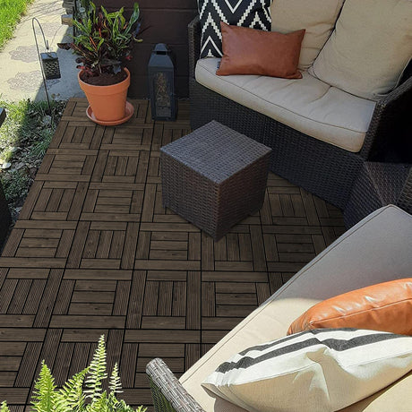 Yaheetech 27PCS Wooden Flooring Patio Deck Tiles Interlocking Tiles Patio Solid Wood and Plastic Indoor&Outdoor 12 x 12in, Black Yaheetech