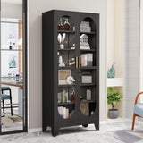 GAIOUS 74.8" Tall Metal Curio Cabinet, Display Cabinet with Glass Door, 6 Tier Liquor with 5 Adjustable Shelves, Locking Glass Display Case for Collectibles, Showcase Storage Cabinets, Black GAIOUS