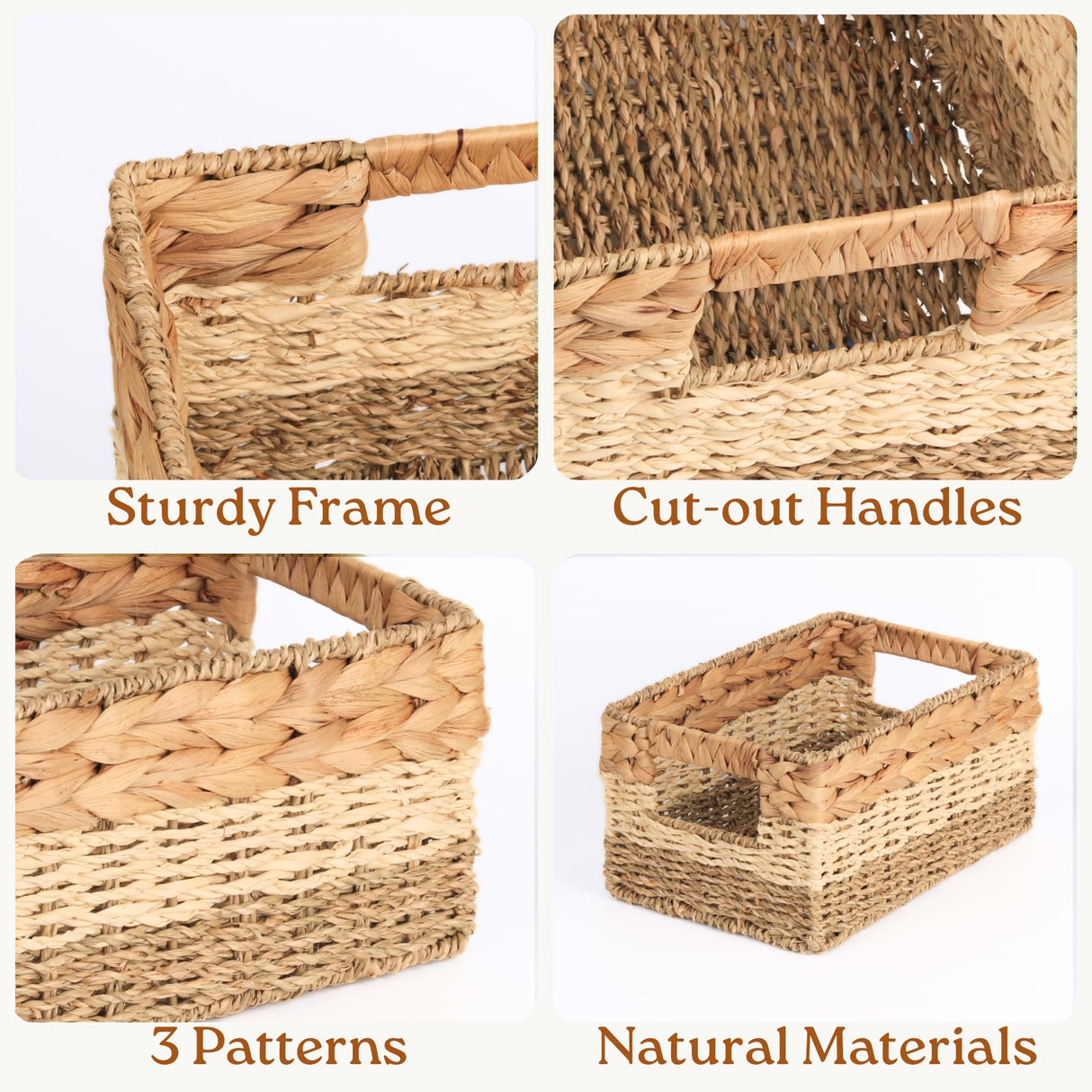 CHI AN HOME Wicker Storage Baskets, Set of 3 Water Hyacinth Storage Baskets For Organizing, Storage Bins Container for Shelves, Woven Pantry Baskets, 3-Pack, Natural, Built-in Carry Handles Chi An Home