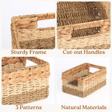 CHI AN HOME Wicker Storage Baskets, Set of 3 Water Hyacinth Storage Baskets For Organizing, Storage Bins Container for Shelves, Woven Pantry Baskets, 3-Pack, Natural, Built-in Carry Handles Chi An Home