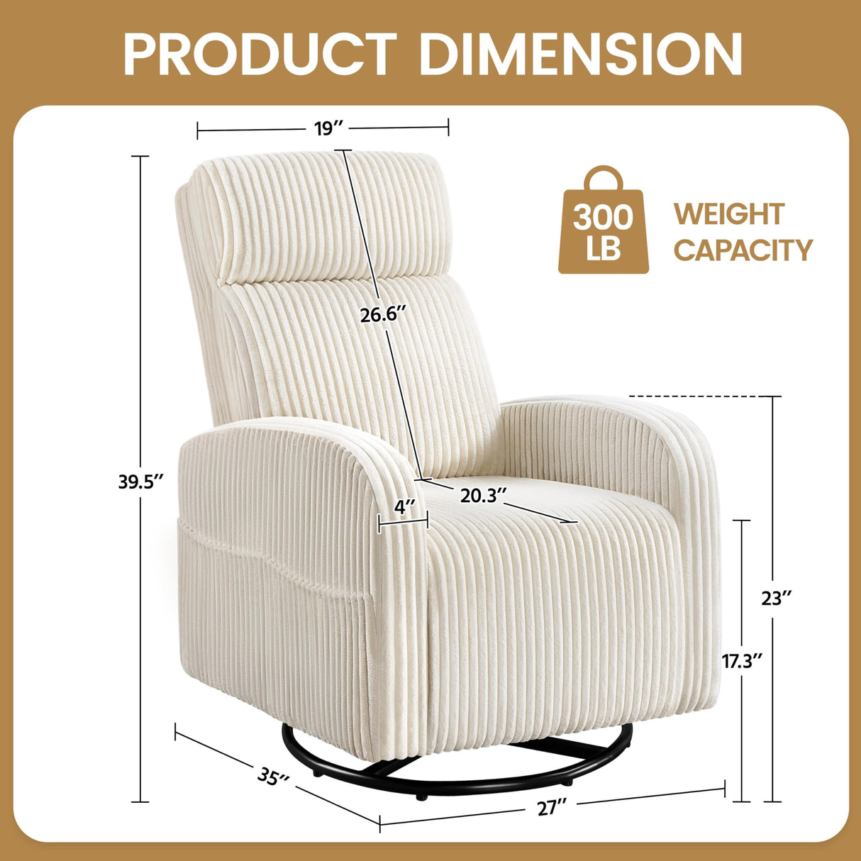 Yaheetech 360° Swivel Glider Chair for Nursery, Rocking Chair Nursing Chair with Side Pockets, Corduroy Glider for Living Room with High Back Beige Yaheetech