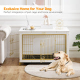 HOOBRO Dog Crate Furniture, 38.6" Large Dog Kennel Indoor, Wooden Dog Crate with Pull-Out Tray, Double Doors Dog House, Modern Side End Table for Small/Medium/Large Dog, White DW982GW03 HOOBRO