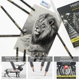 MARTCOLOR Drawing Sketching Pencil Set, 20 Pieces, Graphite Pencils (14B-4H), Charcoal Sticks, Stump, Eraser, Sharpeners, Ideal for Drawing Art, Sketching, Artist Pencils for Beginners & Pro Artists MARTCOLOR