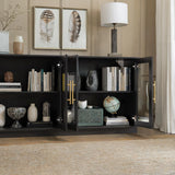 Cube Storage Organizer with Shelf, 63" Long Cubby Bookcase, Bookshelf with 4 Glass Doors,Glass Display Cabinet for Home Office, Living Room (Black, 63" Wide) Furnaza