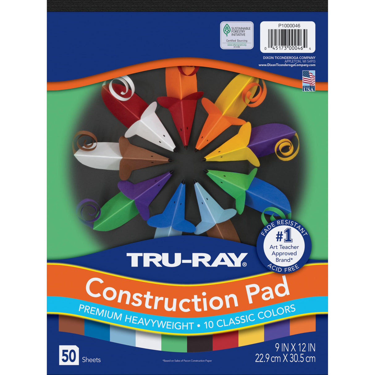 Tru-Ray Pacon 9-inch x 12-inch Construction Paper, Assorted Colors, 50 Sheets/Pack, /Pad (P1000046) Tru-Ray