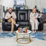 COMHOMA Living Room Furniture Set,Bonded Leather Loveseat Sofa with Cup Holder Recliner Chair,3+2,Black COMHOMA