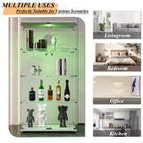 lunhung Glass Display Cabinet 4-Shelf with LED Lights and Lock,2 Doors Curio Cabinets Display Case Storage Cabinet,Glass Floor Standing Bookshelf for Living Room 32" W x 14" D x 64" H (White) lunhung