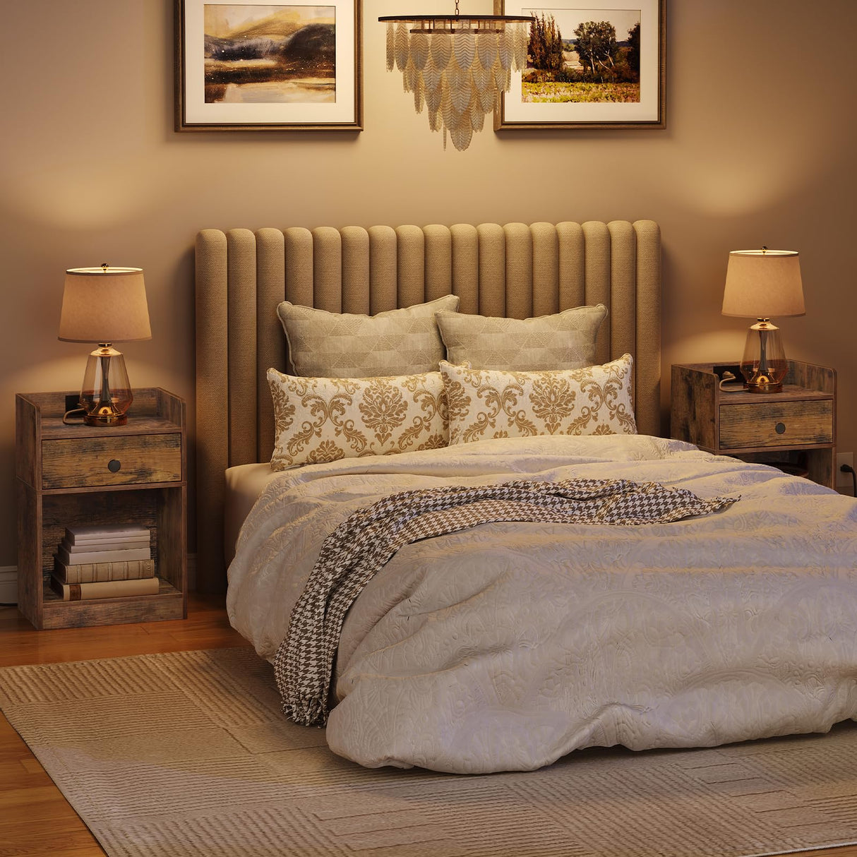 HOOBRO Nightstand with Charging Station, End Table with Drawer and Opening Shelf, Bedside Table with USB Ports and Outlets, Small Night Stand for Bedroom, Simple Style, Rustic Brown FG18UBZ01 HOOBRO