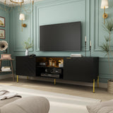 Clihome TV Stand for TVs Up to 70 inches，Modern Media Television Console Table with LED Lights， Entertainment Center with Storage Cabinets for Living Room，59Inch (Black) Clihome