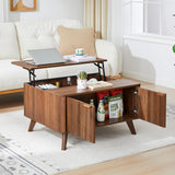 Fluted Lift Top Coffee Table with Large Hidden Compartment, 31.5” Wooden Center Table with Storage, Mid Century Modern Lift Tabletop Coffee Tables for Living Room Home Office, Walnut XUZENEST