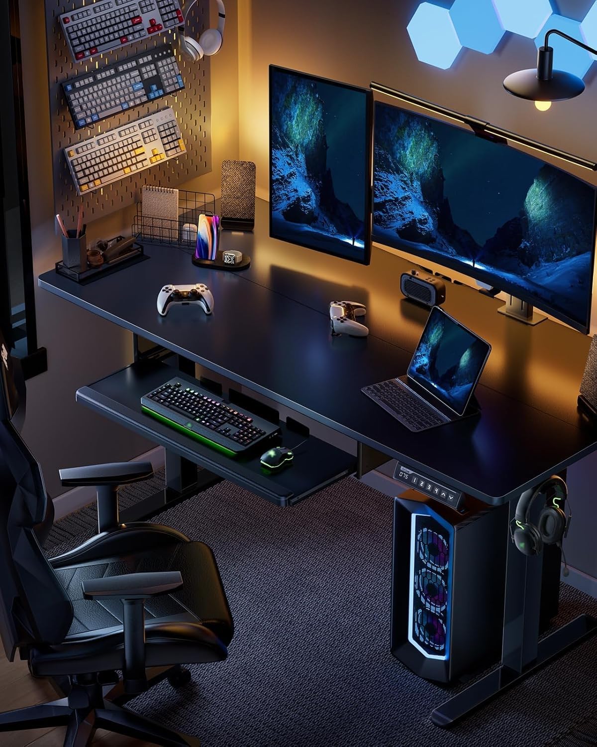 ErGear Electric Standing Desk with Keyboard Tray, 44x24 Inches Adjustable Height Sit Stand Up Desk, Home Office Desk Computer Workstation, Black ErGear