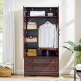 SOOWERY Dresser for Bedroom, Farmhouse Dresser with 2 Wooden Drawers and Storage Cabinets, 71 Inches Tall Chest of Drawers for Bedroom, Living Room, Hallway, Dark Cherry SOOWERY