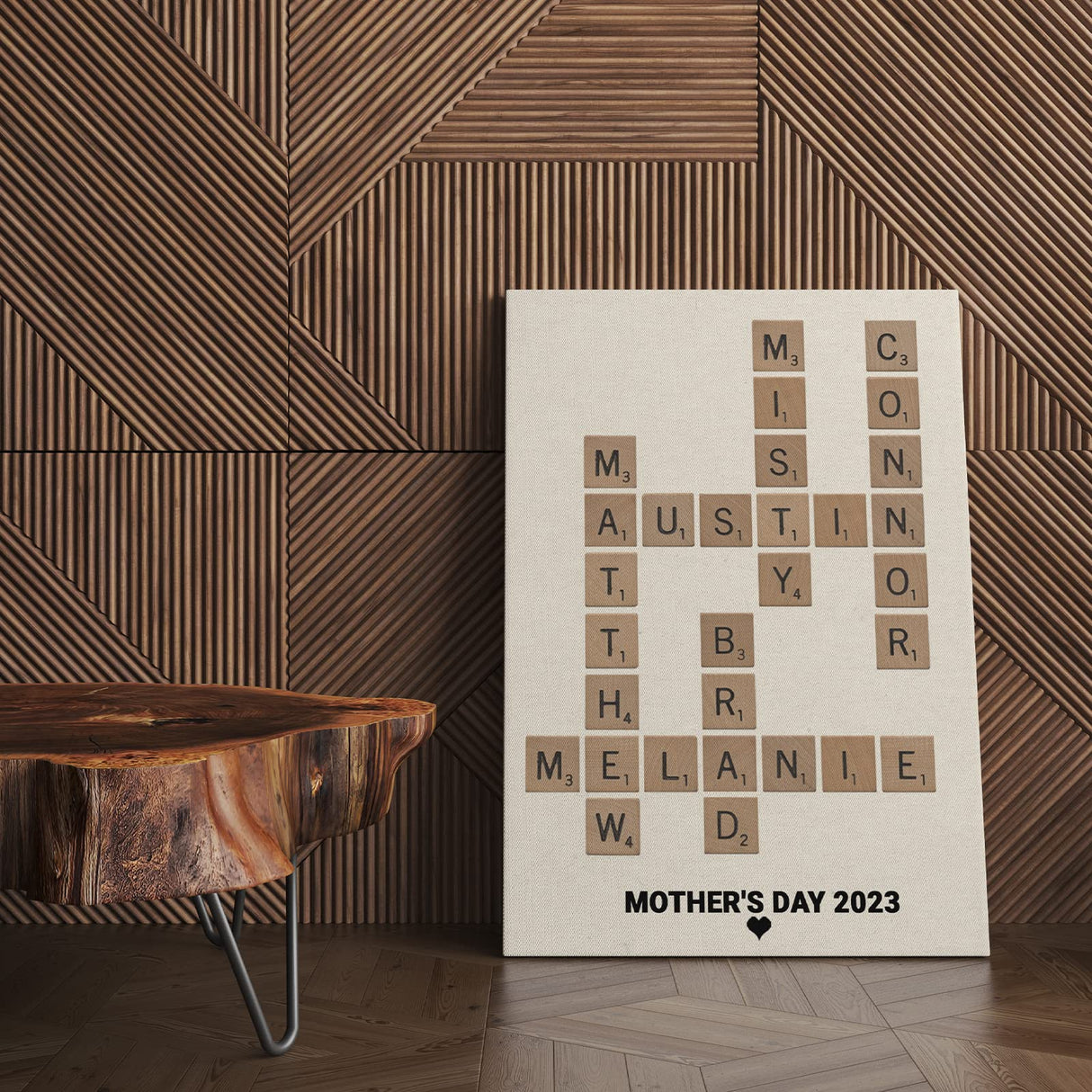 Personalized Family Scrabble Wooden Framed Canvas Wall Art, Customized Crossword Wall Art - Scrabble Letters for Wall Decor, Living Room Decor ENQU