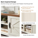 T4TREAM Farmhouse TV Stand for TVs Up to 75 inches, Wood Barn Door Media Television Console Table with Storage Cabinets, Easy Assembly Modern Entertainment Center for Living Room, Antique White T4TREAM