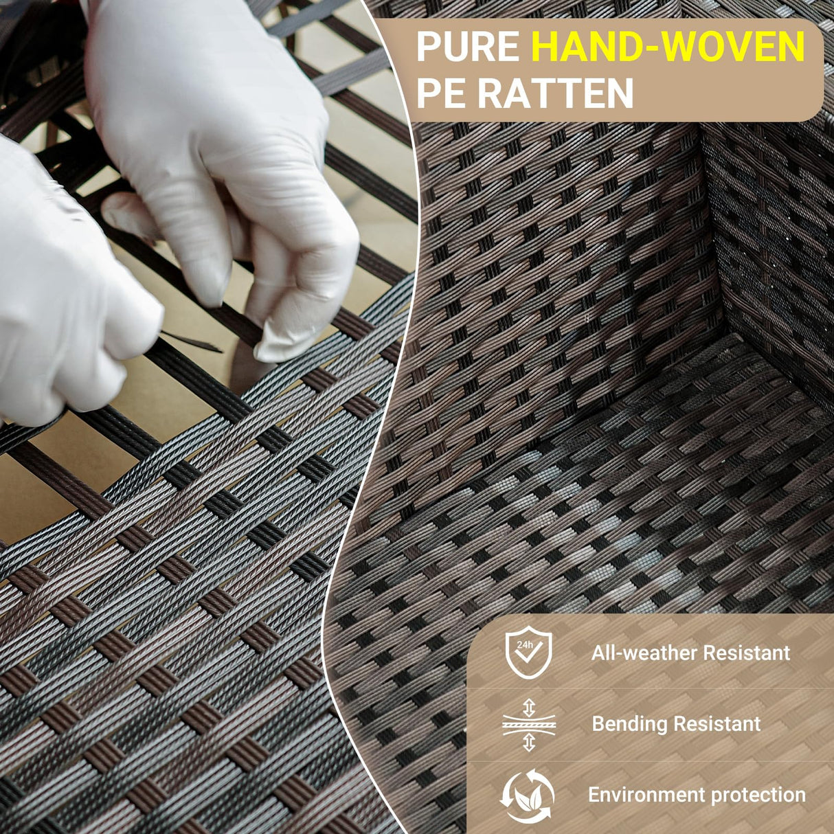 Jing's Villa 8-Piece Patio Furniture Set, All-Weather Outdoor Wicker Sectional Sofa with Cushions, Glass Table & Left and Right Armrest, Rattan Conversation Seating for Porch, Garden, Backyard,Beige Jing's Villa