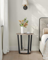 VASAGLE End Table, Round Side Table with Storage Shelf, Easy Assembly, Industrial Accent Furniture with Steel Frame, Heather Greige and Black ULET057B02 VASAGLE