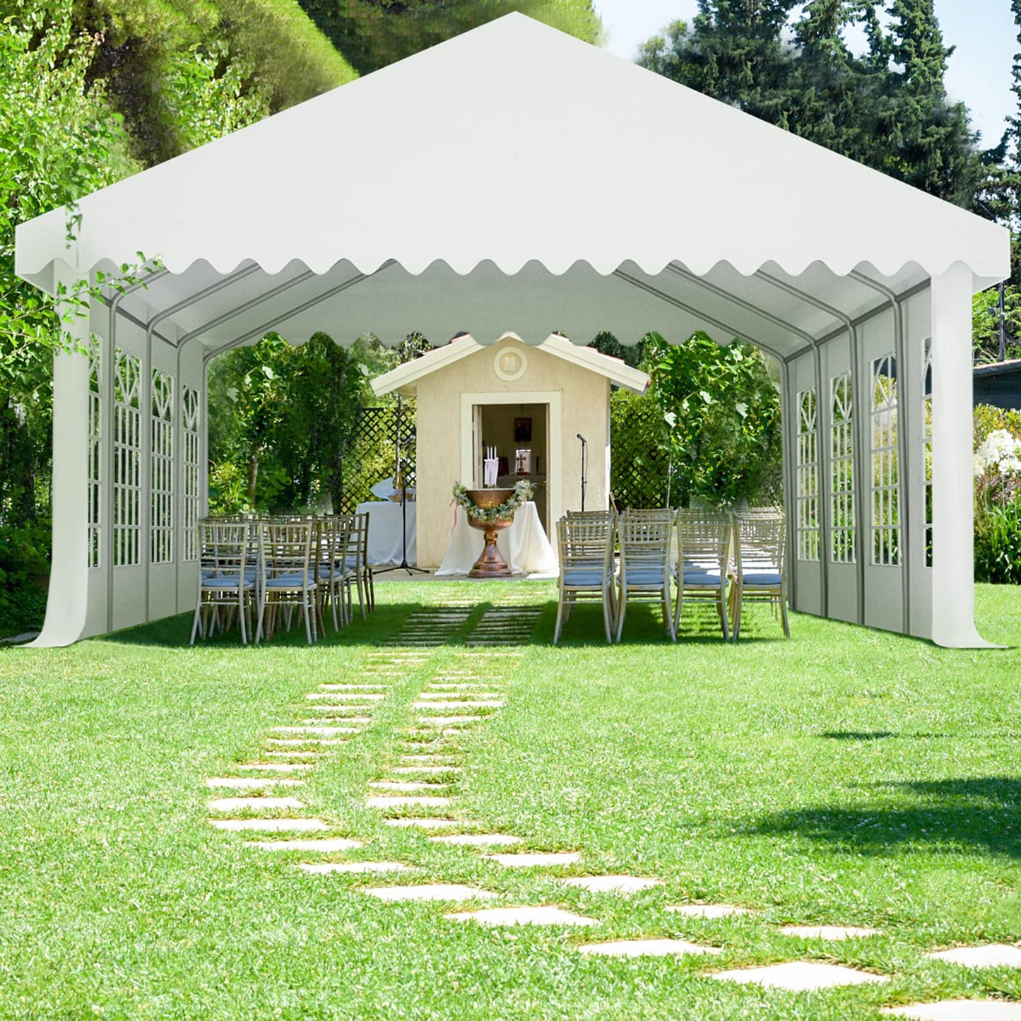 Vasttent 20x30 Party Tent for Wedding Party, Outdoor Events, and Camping - Heavy Duty Canopy Pavilion with 8 PVC Windows, Removable Sidewalls, Zippered Doorway, and Carry Bags - White