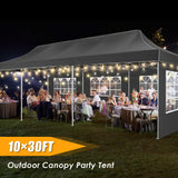 HOTEEL Tents for Parties 10x30 Pop Up Canopy Tent Heavy Duty with 8 Sidewalls, Commercial Party Tent Event Wedding Instant Canopy Waterproof with Carry Bag, UV 50+, Thicked Hexagonal Legs, Black Hoteel