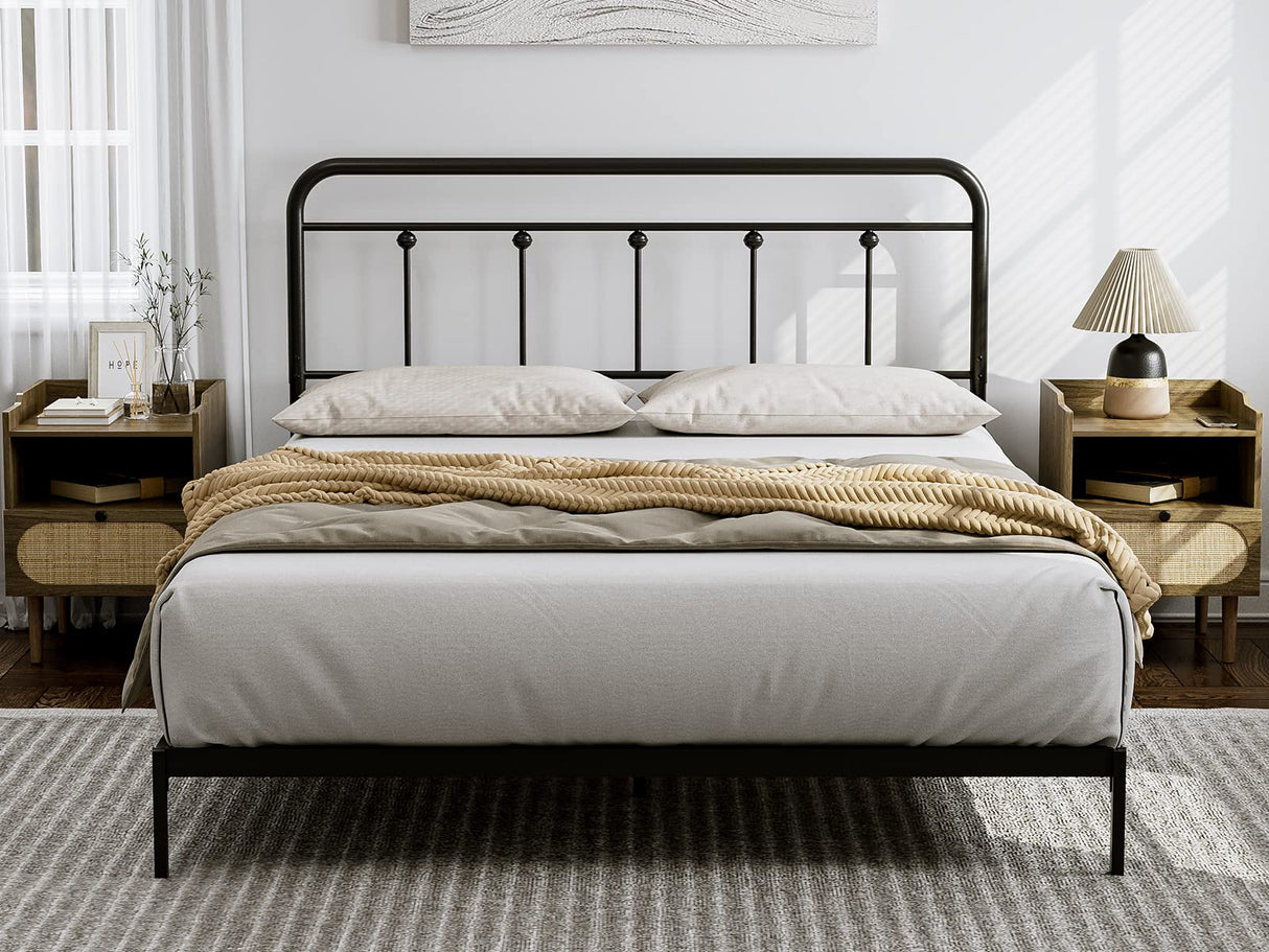 AOVSA Metal Queen Size Headboard, Victorian Farmhouse Style, Adjustable Height, Curved Steel Queen Headboard Only, Easy Assembly, Attach Frame - Black AOVSA