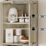 IRONCK Tall Corner Cabinet with 3 Wine Racks, Farmhouse Storage Cabinet with 4 Doors and Adjustable Shelves, Barn Door Design, Corner Bar Cabinet for Living Room, Kitchen, Laundry Room Rustic Maple IRONCK