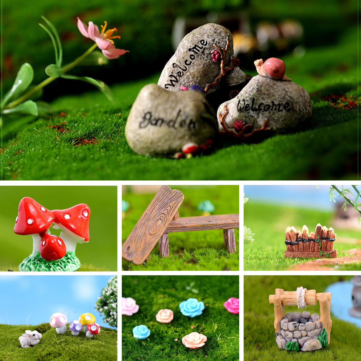 CHAKANLX Fairy Garden Accessories, Fairies Welcome Garden Kit, 48pcs Miniature Fairy Garden Ornament for Christmas Decoration Fairy Garden Potted Plant Desk Decor CHAKANLX