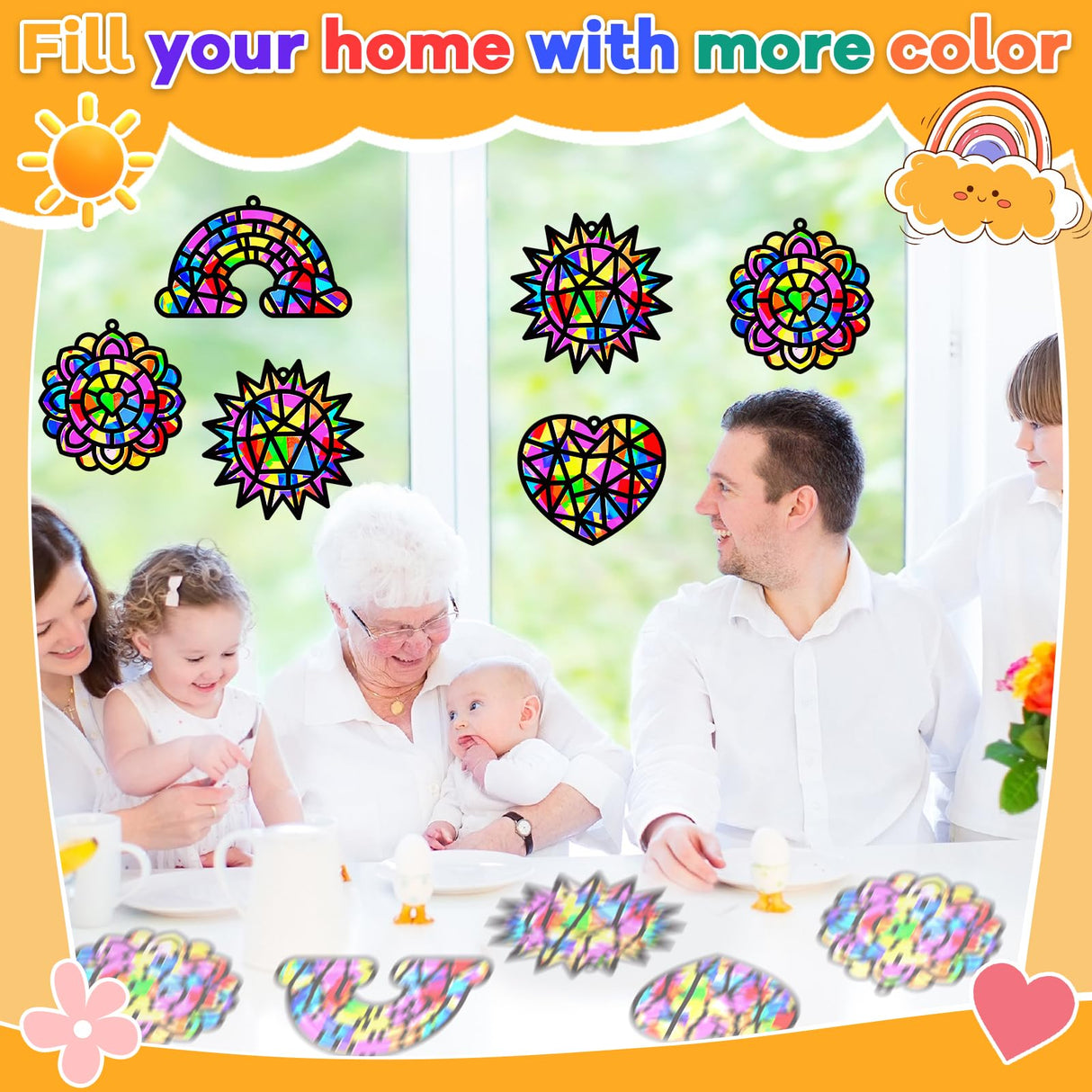 32 Sets Fall Crafts Suncatchers Kit for Kids DIY Rainbow Window Stained Glass Effect Paper Summer Fall Home School Classroom Decoration Back to School Art Craft Creative Activity Project Party Favors Lonfliness