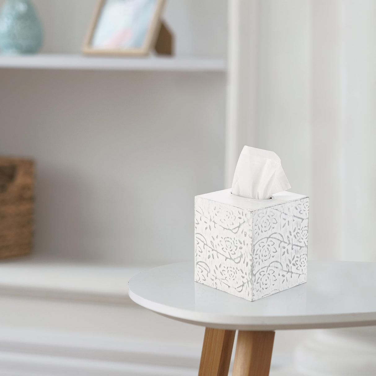 Modern Farmhouse Tissue Box Cover, Decorative Tissue Box Holder, Square Tissue Box Cover, Country Chic Distressed White Tissue Box Cover, Rustic Metal Tissue Box Cover, Kleenex Holder for Bathroom CRAFTSMAN ROAD